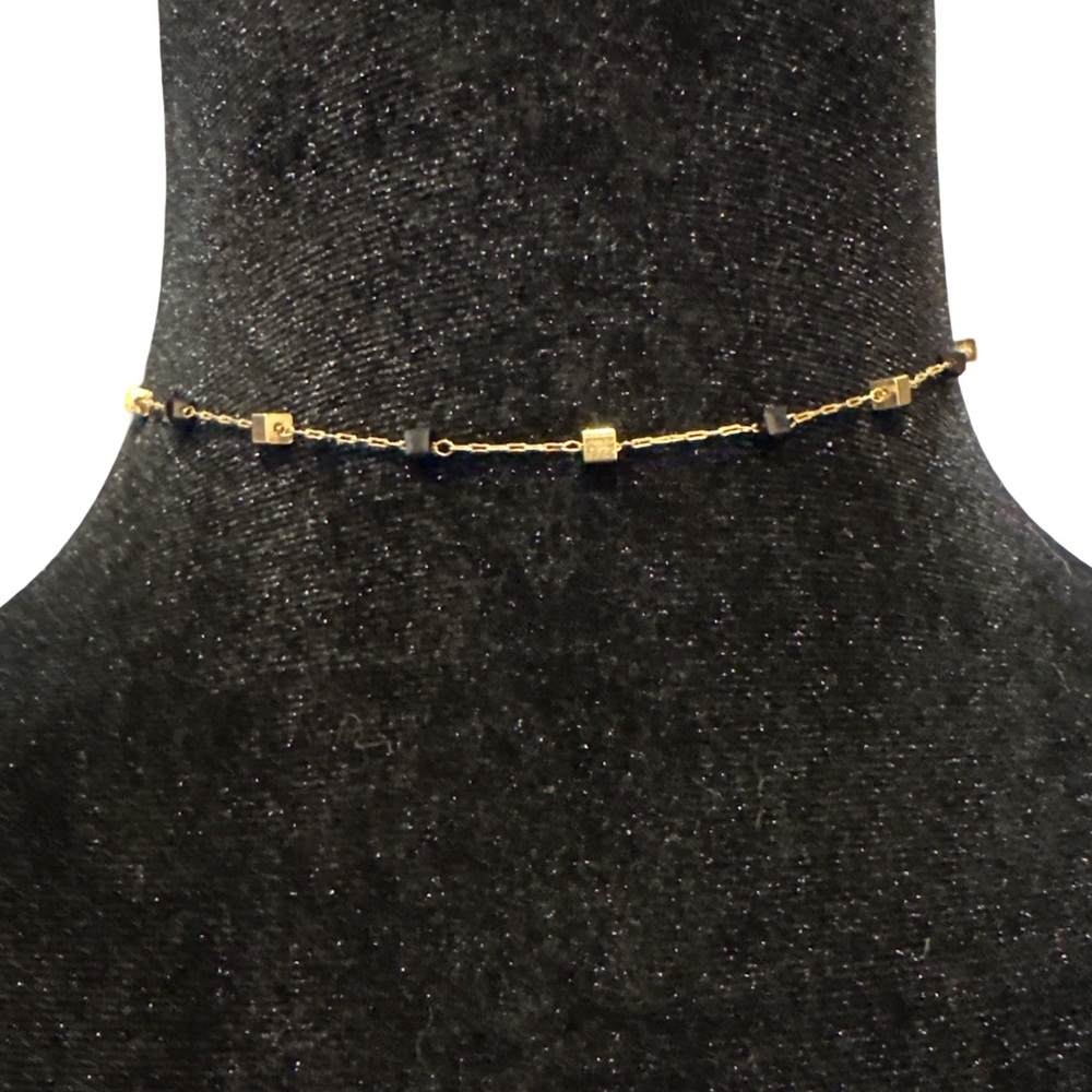 Hand Made Minimalist Choker Necklace Dainty Gold Tone Black Beaded